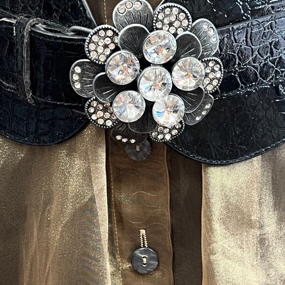 VINTAGE Black faux croc belt with giant rhinestones stretch back 42x3”/SZ 2X main image 16